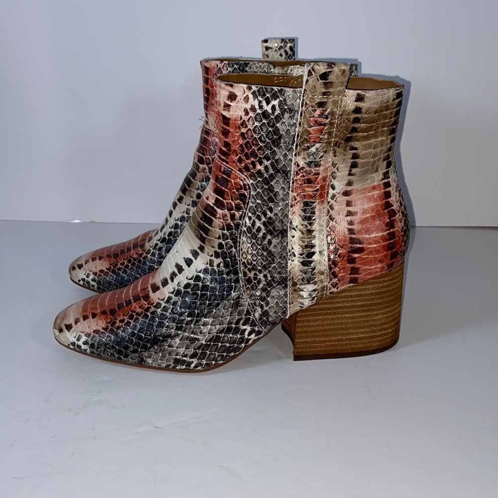 Anthropologie Korks Leyland Leather Snake Print Booties